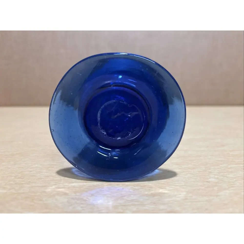 Hand-Blown Blue Glass Pitcher Vase With Handle 8.75” Tall